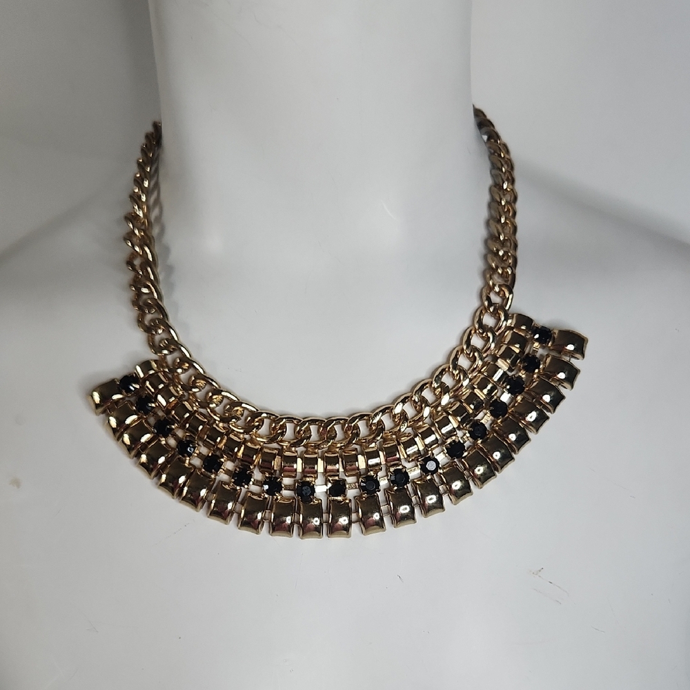Vintage Goldtone and Black Statement Necklace